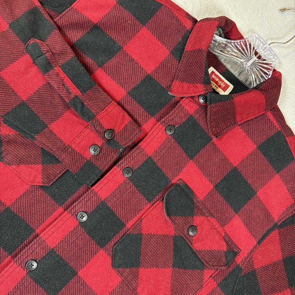 Wrangler Shirt Mens Large Buffalo Plaid Fleece Flannel Button Up Long Sleeve